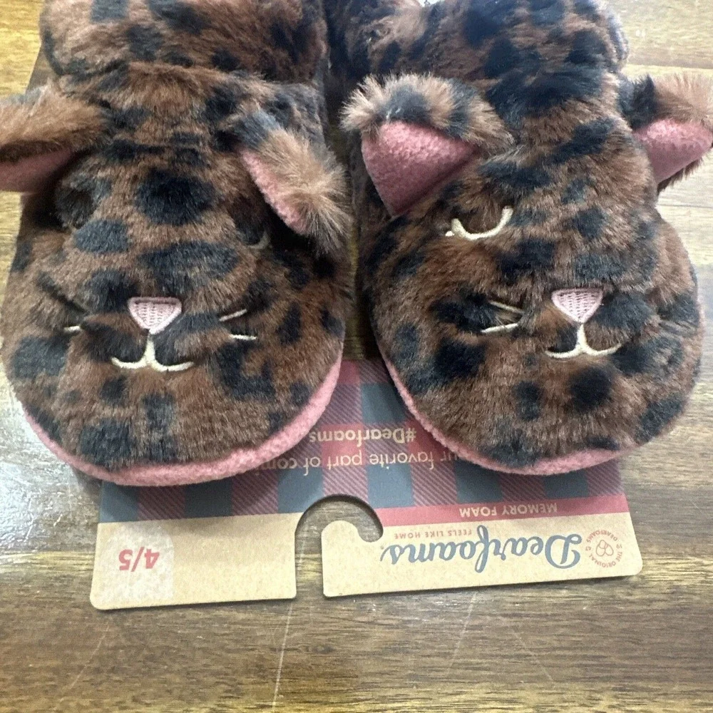Dearfoams Slipper Youth 5‎ Peyton Animal Slip On Clog House Shoe Cat Leopard